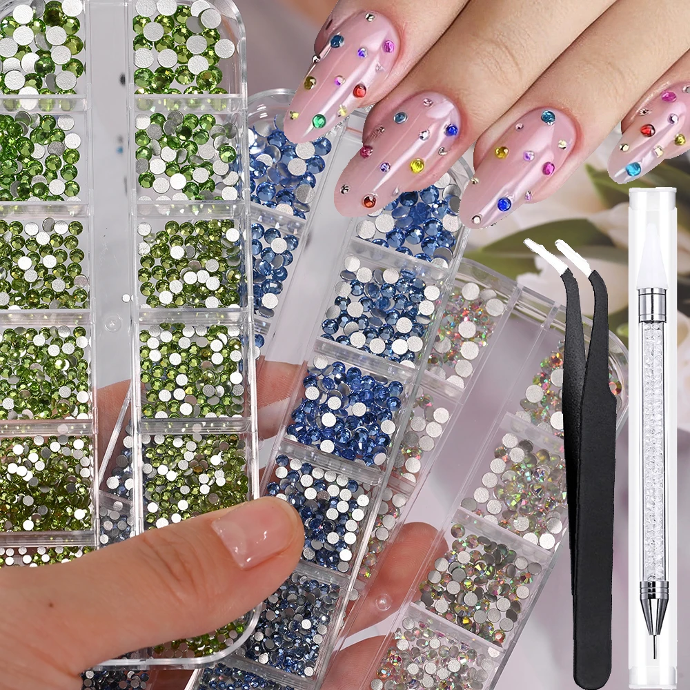 

3 шт., набор страз для дизайна ногтей, кристаллы и бриллианты, AB, стразы с плоской задней поверхностью, драгоценные камни, камни с восковым карандашом/пинцетом, принадлежности для маникюра