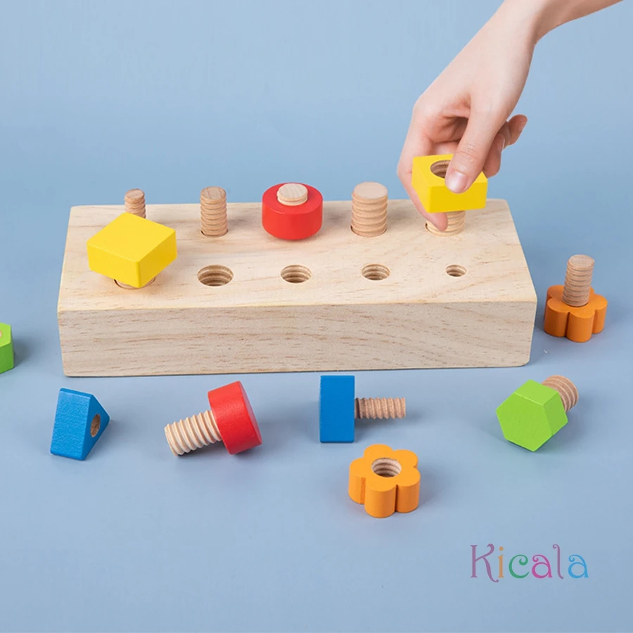 Bulloni per dadi per bambini Montessori Forma di colore Giocattolo in legno Abilità motoria fine Vite Bordo Dimensioni Corrispondenza Gioco cognitivo Giocattolo sensoriale educativo