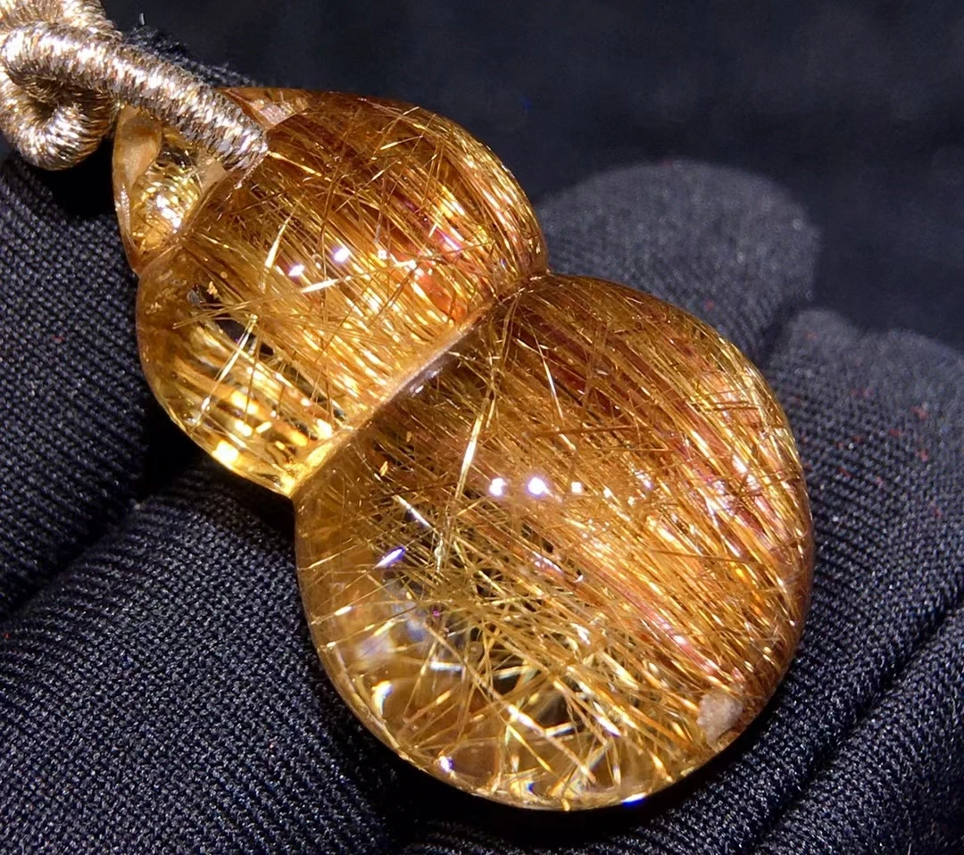 Natural Copper Rutilated Quartz Pendant Rutilated Quartz 30.2/19/14.3mm Jewelry Gourd Women Brazil AAAAAAA