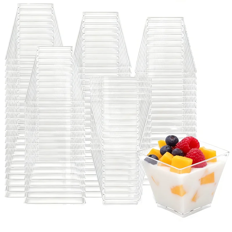 50/100PCS 2OZ Disposable Trapezoidal Dessert Cup Transparent Plastic Trapezoidal Cup Ice Cream Dessert Container Party Wedding