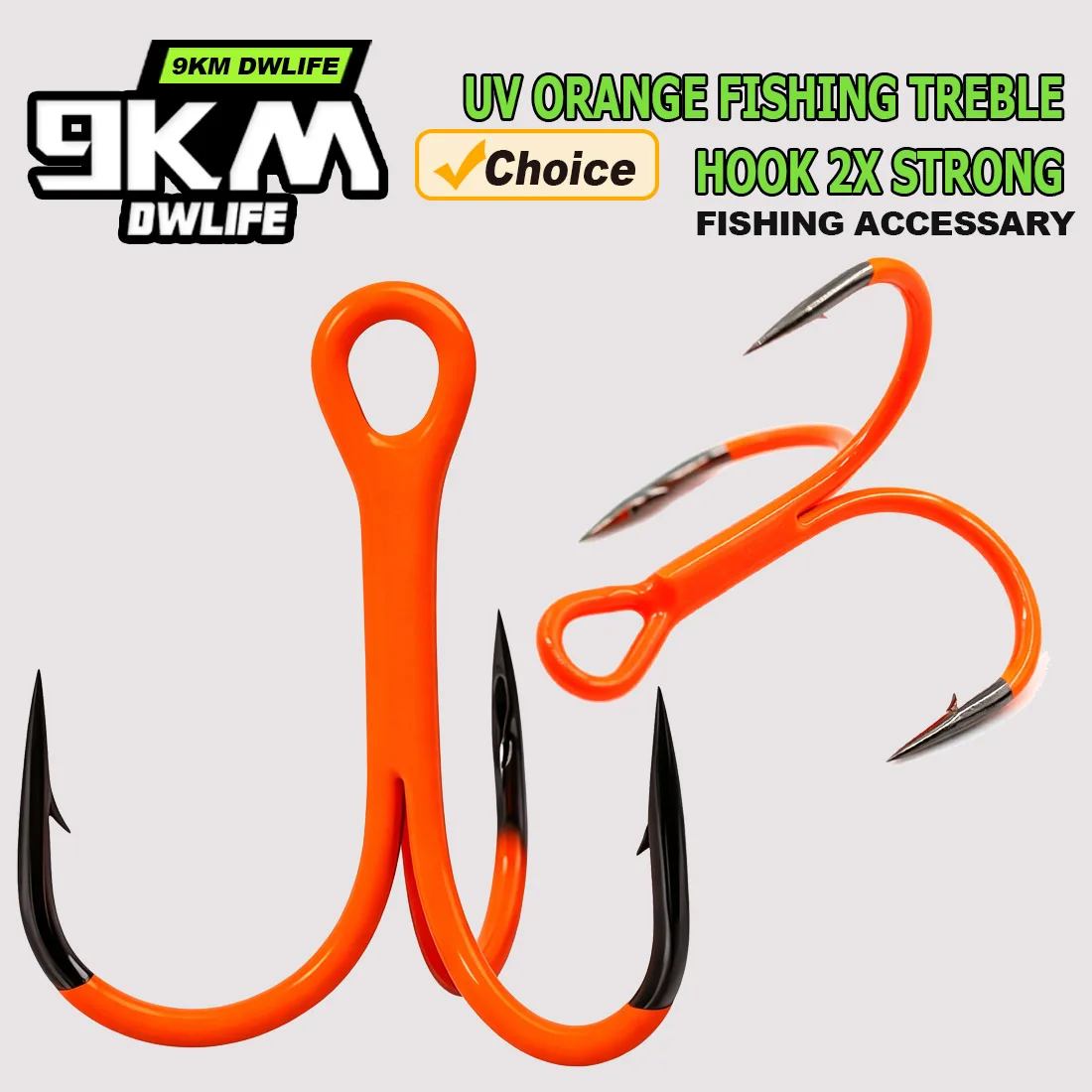 10Pcs Triple Hook Treble Hooks 2X Strong for Deep Freshwater Applications, Orange Ultra Violet (UV)