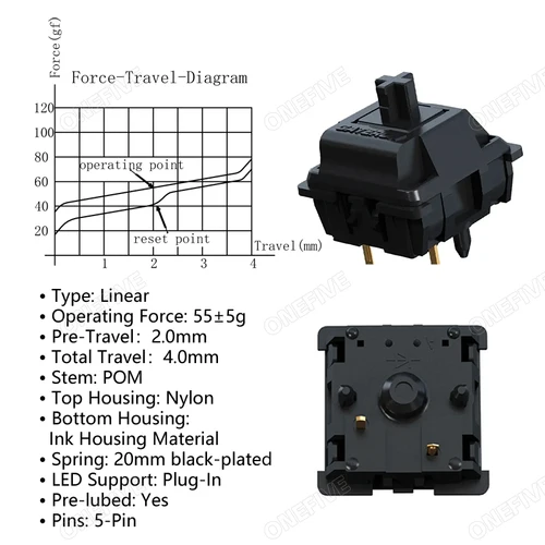 Imagen 2 del producto Gateron nuevo oil king 2,0 interruptor 5 pines interruptores lineales precublados 55gf interruptor de teclado mecánico accesorios DIY aceite negro