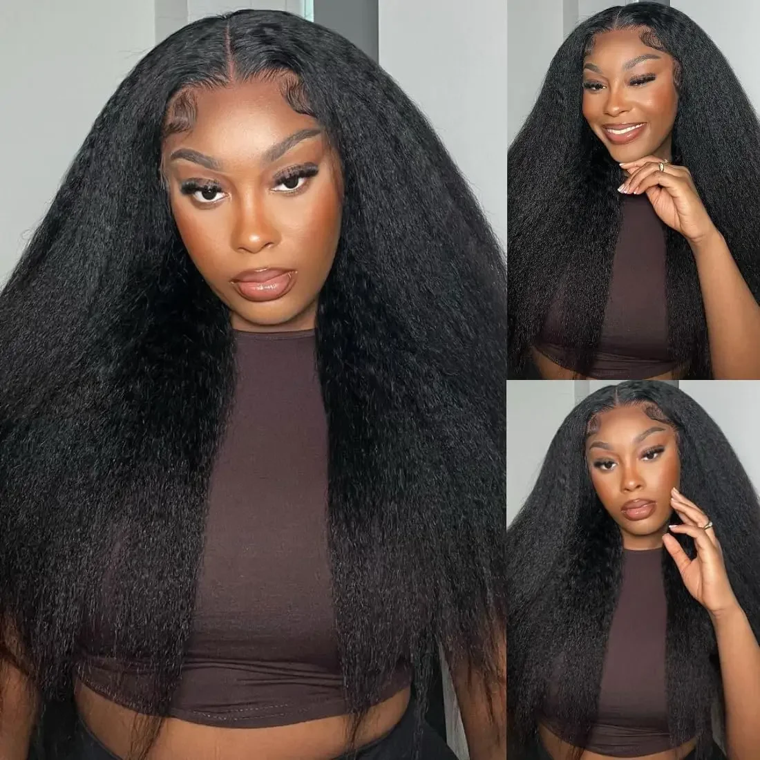 Kinky Straight HD Lace Front Wig para Mulheres, Brasileiro Yaki Cabelo Humano, Transparente Lace Frontal Perucas, 13x6, 13x4, 30 ", 34"