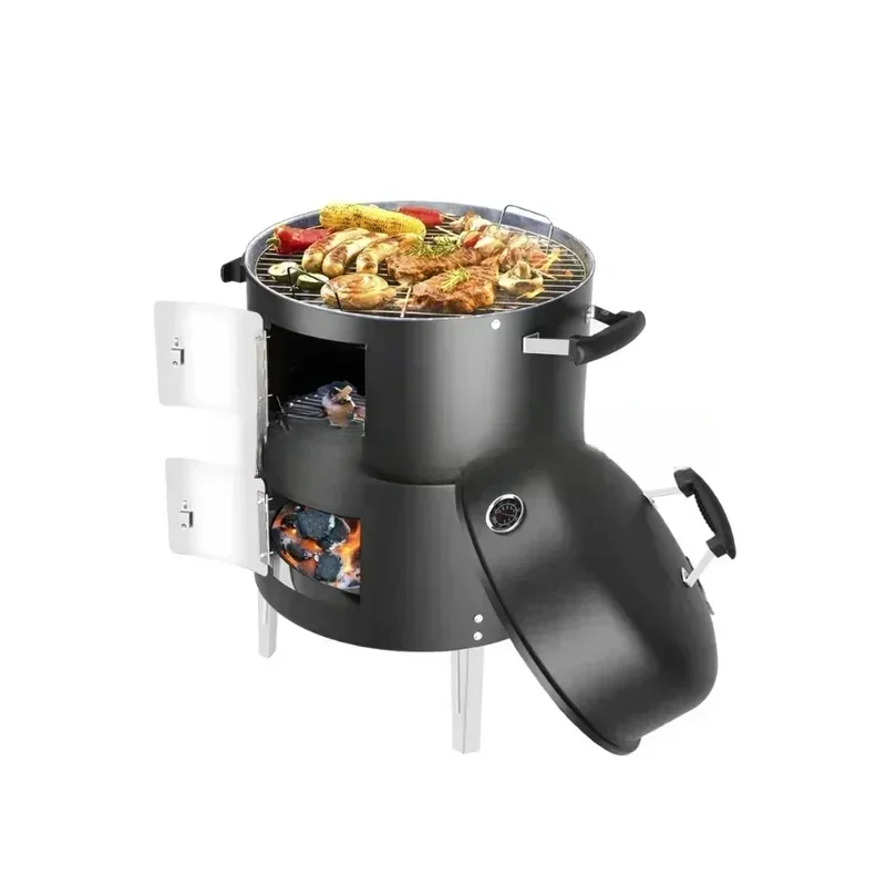 Parrillas de carbón portátiles para patio trasero, parrilla de barbacoa vertical, combinación de ahumador de carne, barbacoa, 3 en 1 baratas y finas
