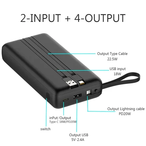 30000 мАч Power Bank VOOC Flash Charge 22,5 Вт, встроенные кабели и ремешок, цифровой дисплей, портативное зарядное устройство для внешнего аккумулятора