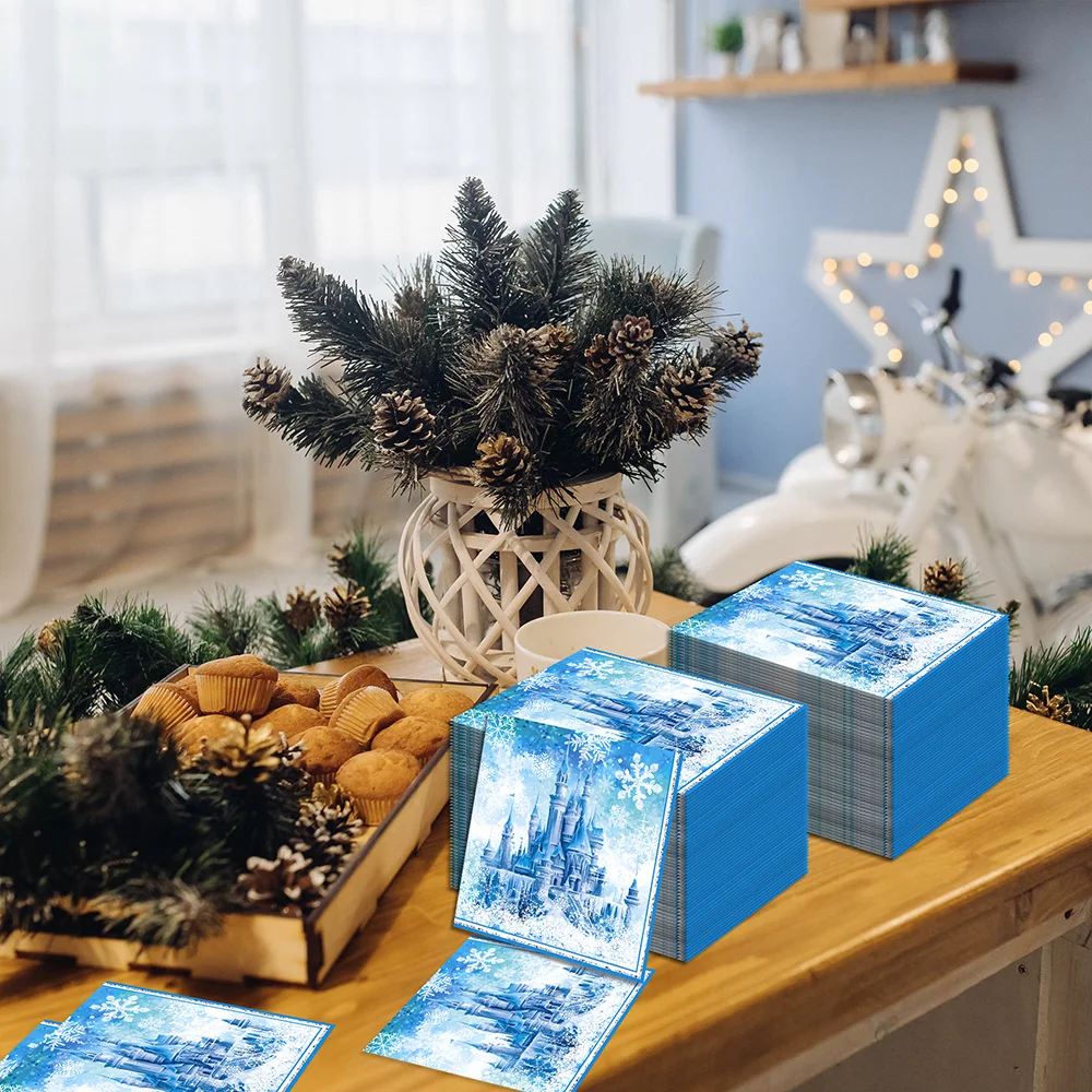 20Pcs Ice Castle Snowflake Paper Napkins Frozen Theme Disposable Napkin Girls Birthday Party Table Decor Winter Party Supplies view 6