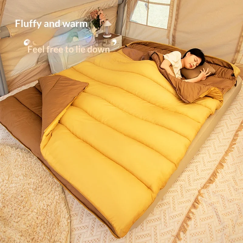 Saco de dormir doble para adultos, bolsa de Camping cálida de doble uso, gruesa, impermeable, a prueba de frío, desmontable, para otoño e invierno