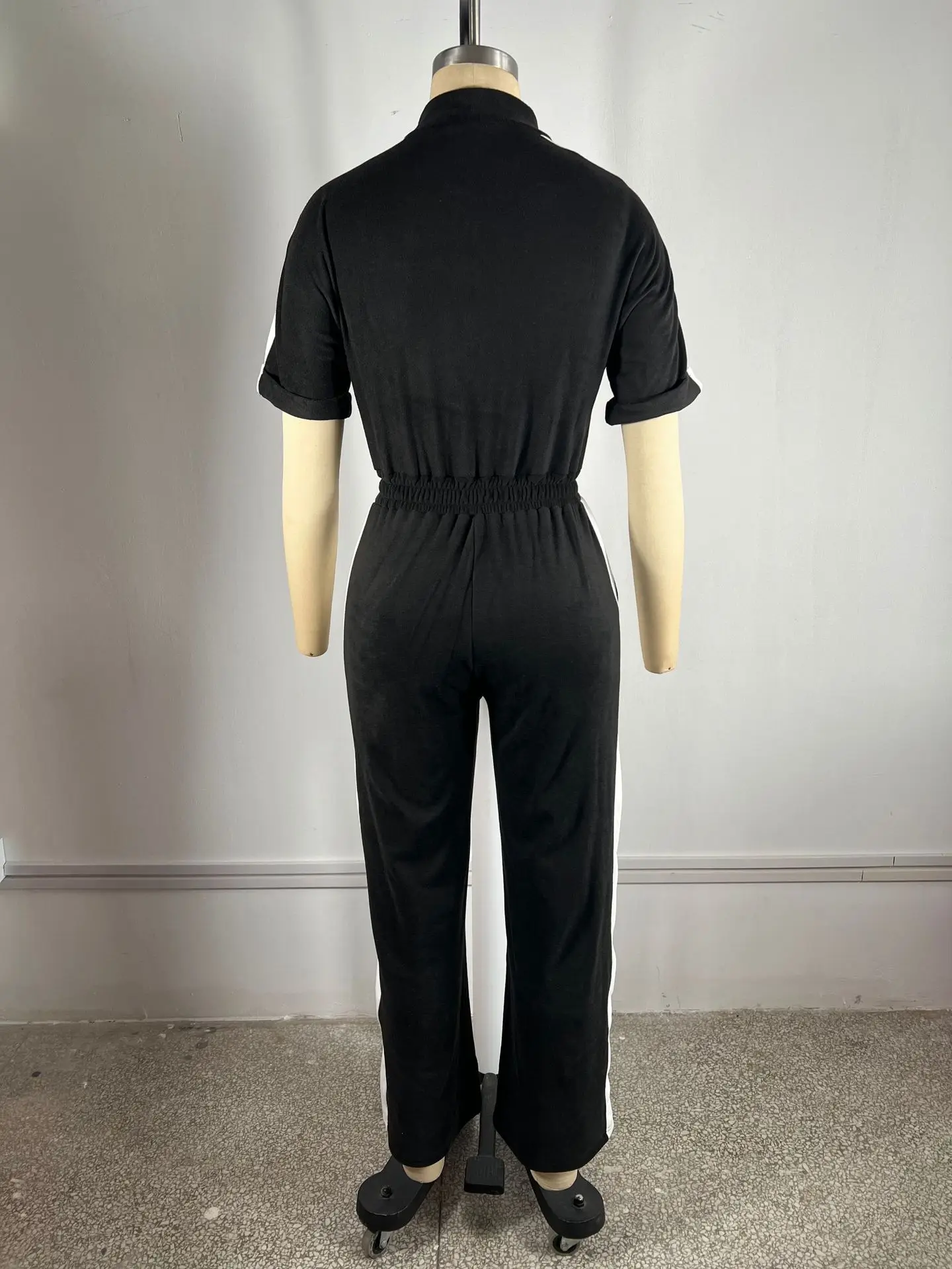 Vrouwen Rits Korte Mouw Wijde Pijpen Jumpsuits Zomer Denim Patchwork Straat Vakantie OL Night Party Eendelig Pak Romper