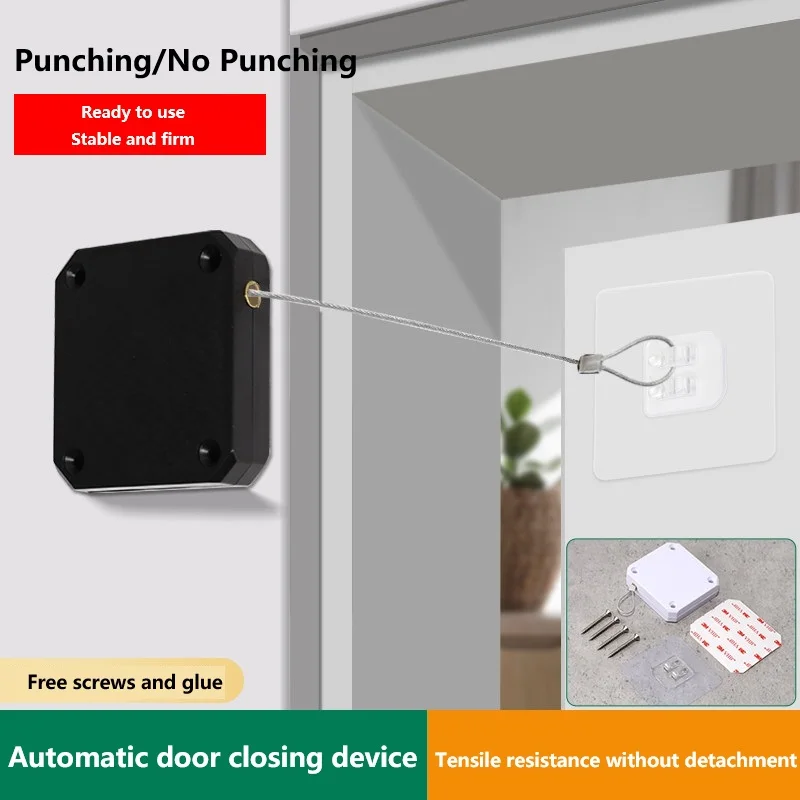 Household Automatic Door Closer with Simple Rope Pull for Large Glass Sliding Doors Rebound Buffer Soft Close Door Lever