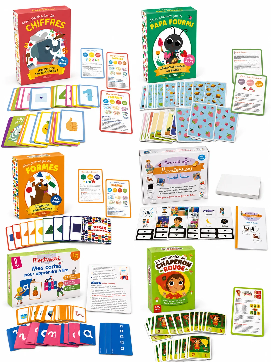 French Language Educational Card Games Collection, 6 Learning Games, Matching Logic Reading Skills Toy for Kids Age 3+