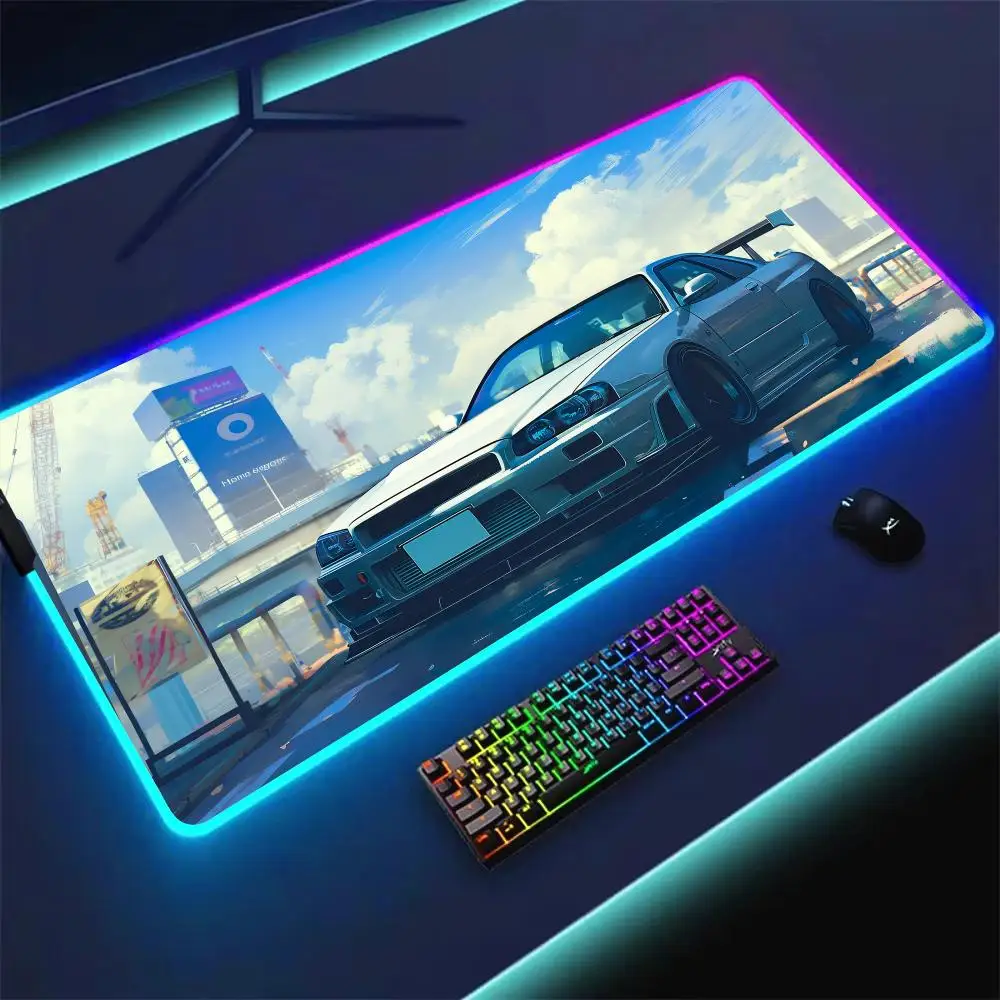 

RGB Mouse pad JDM Sports car gaming mat rubber anti-slip Desk Mat LED glow Gaming keypad mousepad gamer pc accessories