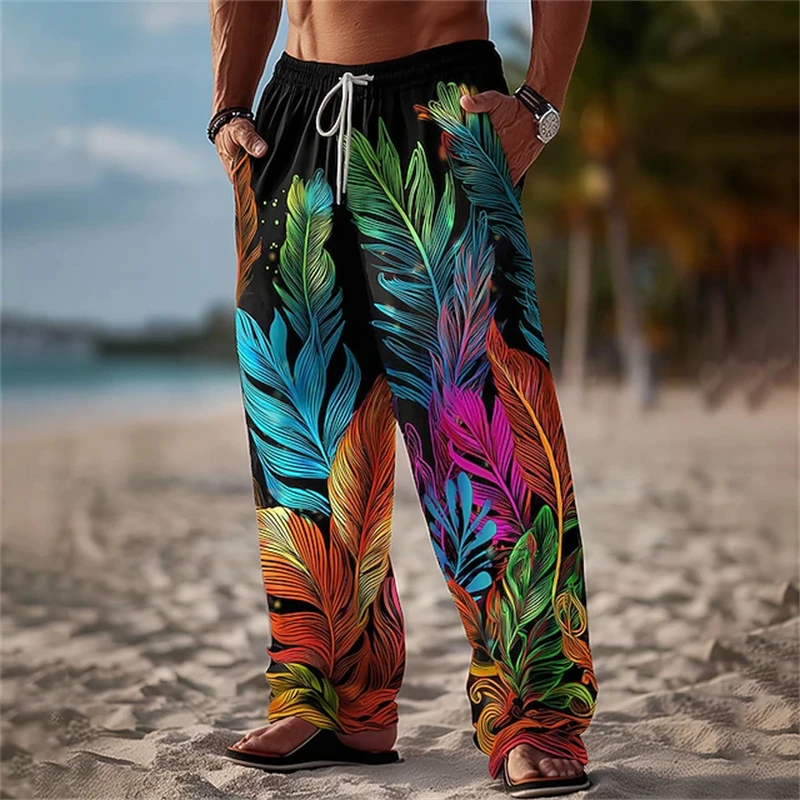 Men's Spring Fall Fashionable Casual Beach Pants Loose-Fit Oversized Straight-Leg Pants with Drawstring Vacation and Beach Pants
