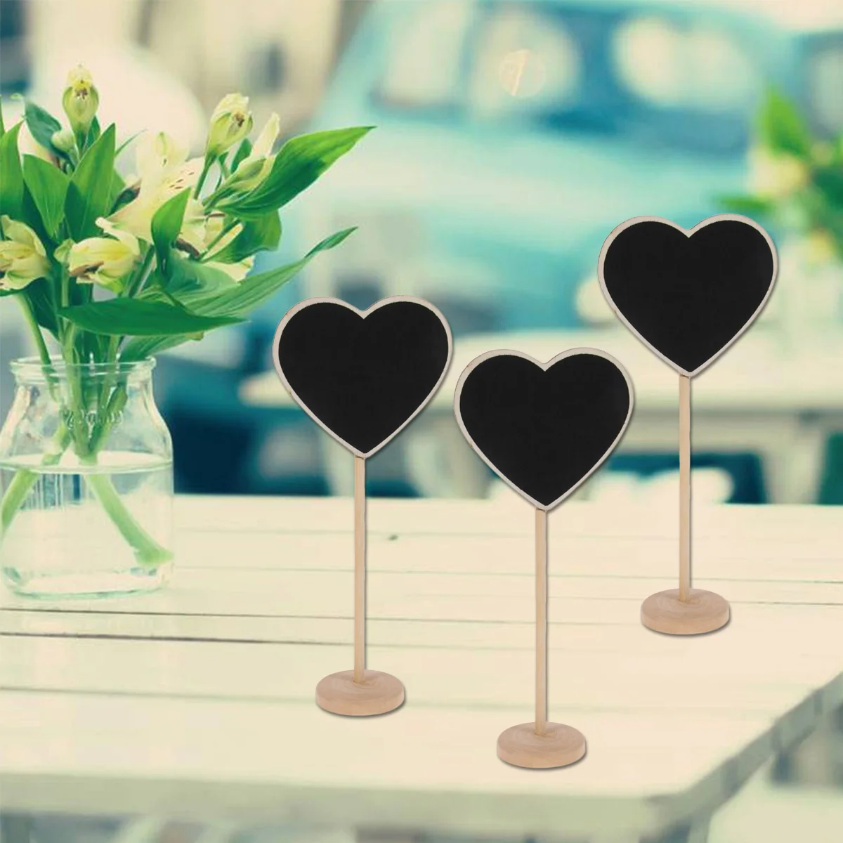 10pcs Mini Heart Shaped Wooden Message Blackboards with Base for Parties/Receptions Mini wooden blackboard