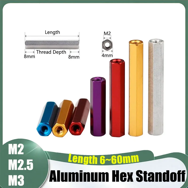 10Pcs/Lots Aluminum Hex Standoff M2 M2.5 M3*6/8/10/12/15/20/25~60mm Anodised Female Threaded Standoff Spacers Nuts For RC Parts