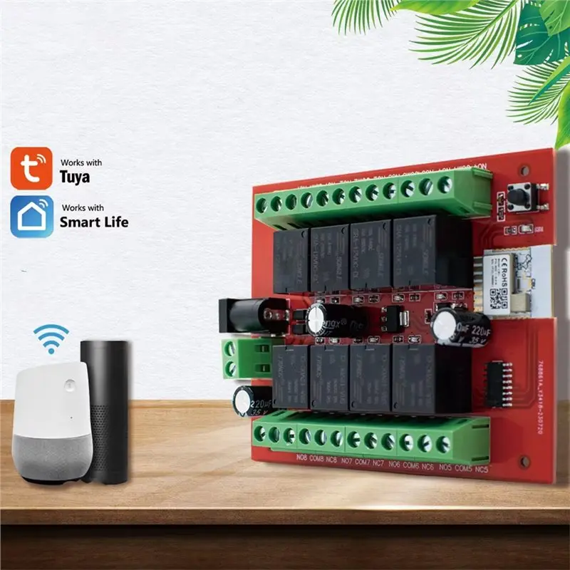 DT21 8CH WiFi Relay Module Smart Switch, Tuya APP 12V 24V Smart Home Automation for Google Home Alexa, 8CH Light