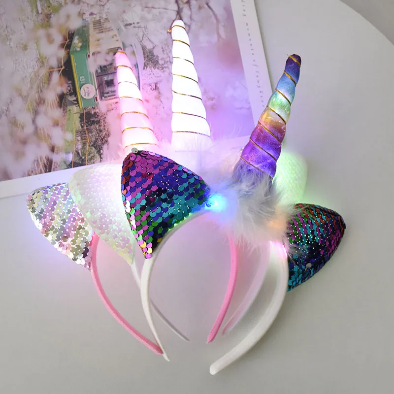 Unicorn Gifts for Girls LED Glowing Unicorn Headband Birthday Party Decorations Girls Hairbands With Lights