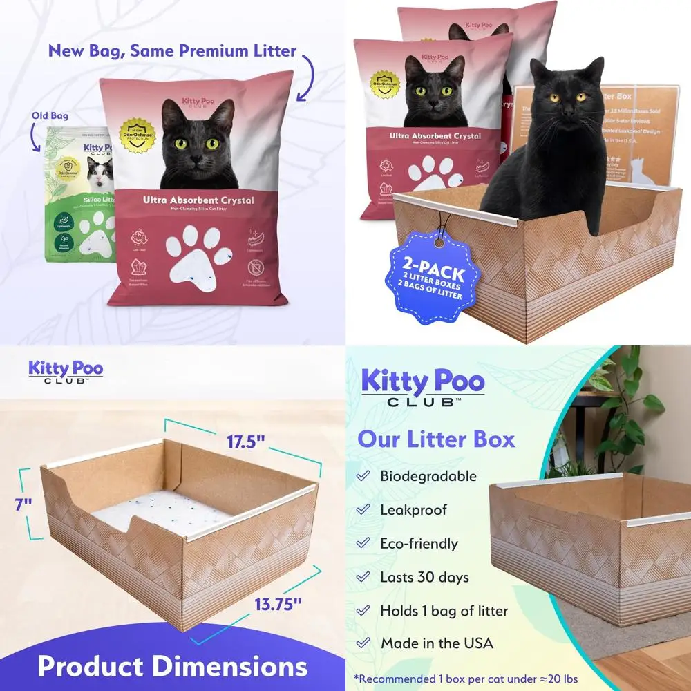 Caja de Arena para Gatos Desechable de 2 Piezas con 2 Bolsas de Arena de Sílice para un Control Superior de Olores y Diseño Reciclable | Ideal para Viajar, M