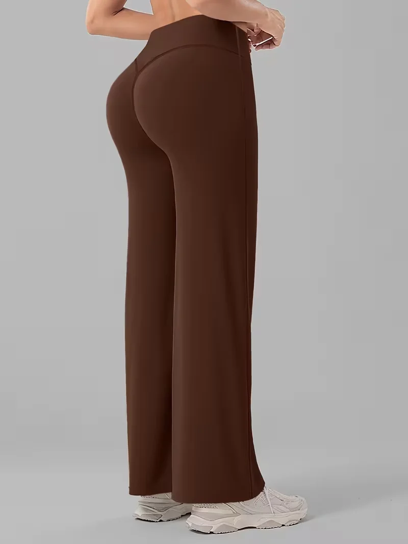 Damen-Hose mit hoher Taille, geradem Bein und weitem Bein, braune, schnell trocknende, atmungsaktive Trainingshose für den Sommer, lässige Alltagskleidung, Jeans