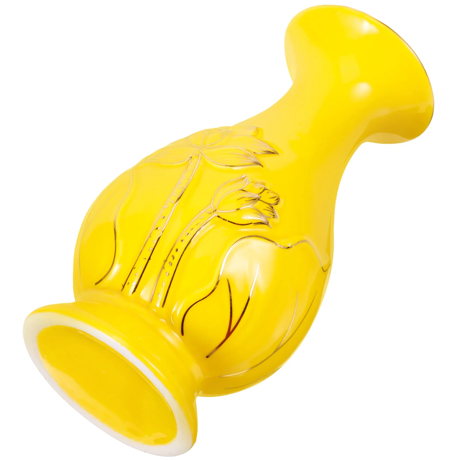 

Ceramic Vase Decor Yellow Creative Lotus Pattern Suitable for Buddhist Temple Living Room Office Table Floral Arrangement Vase