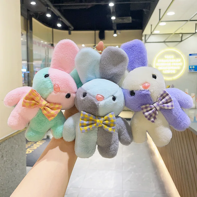 Cartoon Kawaii Colorful Rabbit Plush Doll Keychain Pendant Creative Ins Cute Soft Rabbit Plush Backpack Pendant Birthday Gift