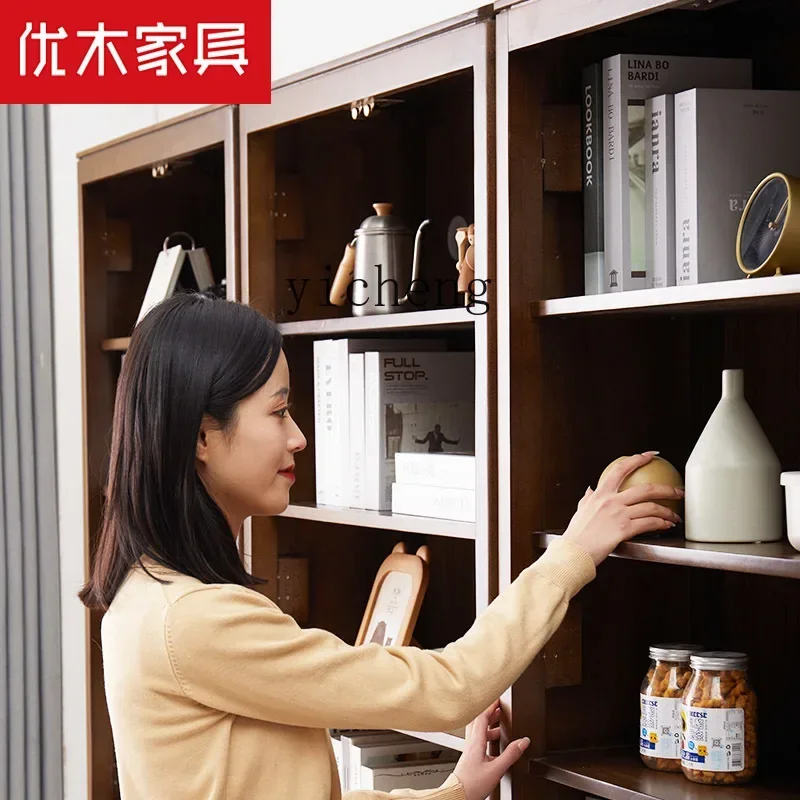 Furniture Solid Wood Bookcase Multi-Layer Bookshelf Boxwood Bookshelf Walnut Color