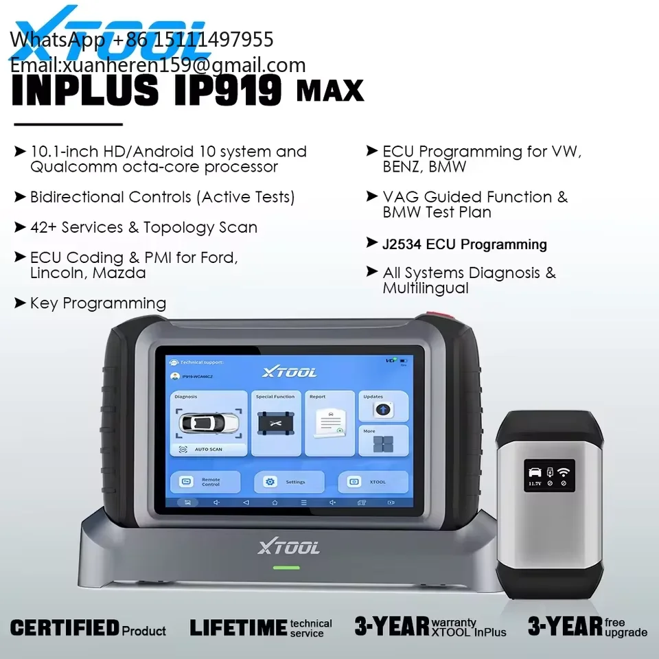 

XTOOL InPlus IP919 MAX J2534 Diagnosis & ECU PROGRAMMING TOOL Bi-directional IMMO FCA DOIP CANFD 42+ Services Full Set