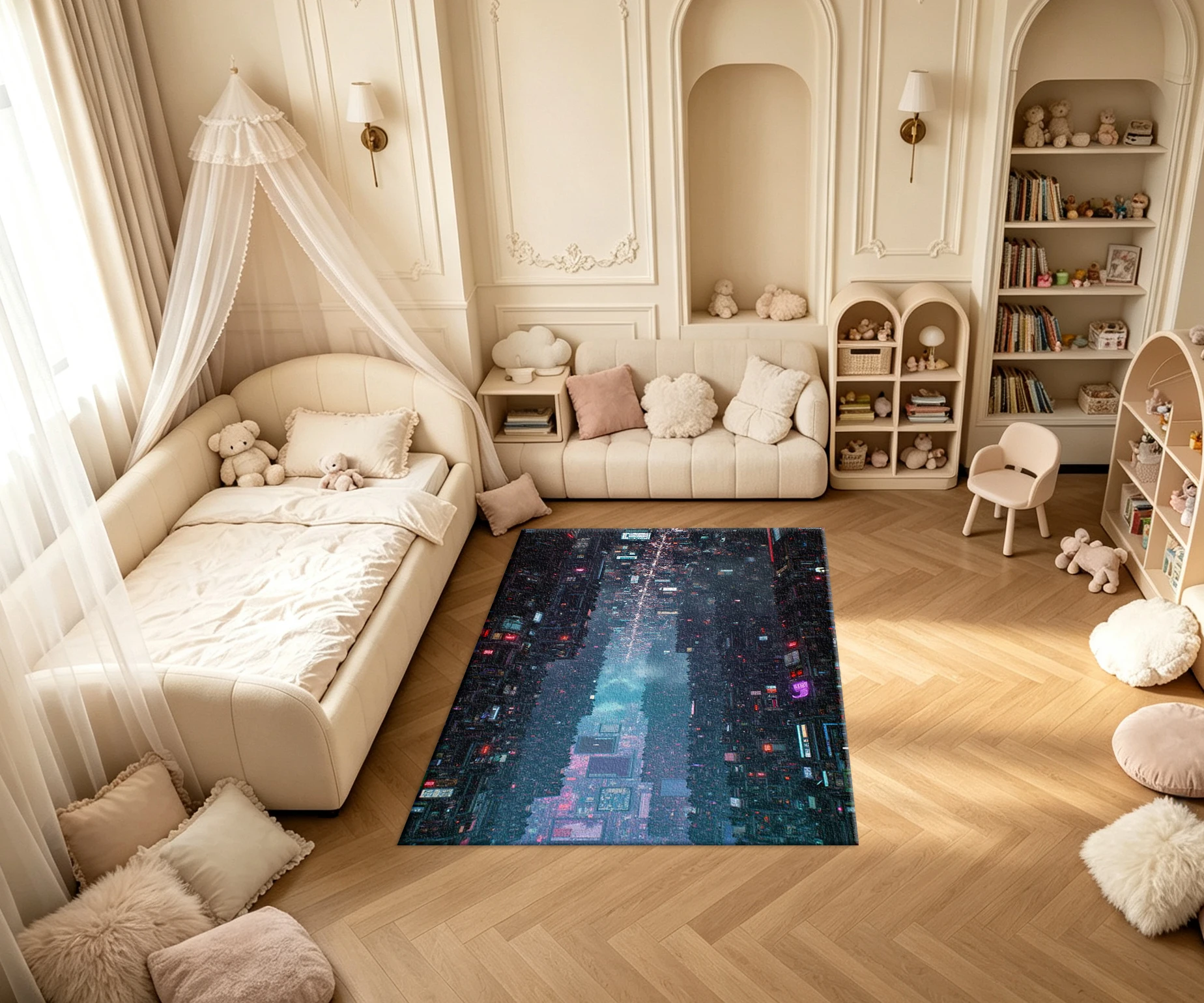 Cyberpunk Futuristic Neon City Carpet Flooring Modern Household Indoor Decor Floor Rug