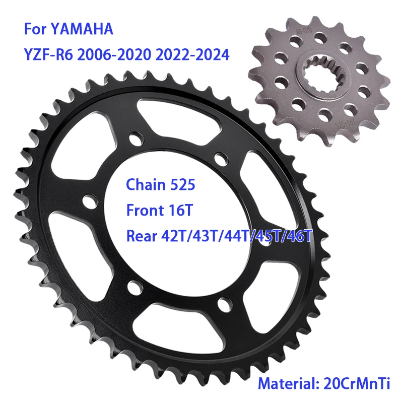 525 Chain Wheel 16T Front 42T/43T/44T/45T/46T Rear Star Sprocket for YAMAHA YZFR6 YZF R6 1S5 1JS 2CX Race Base‌ GYTR 50TH 60th