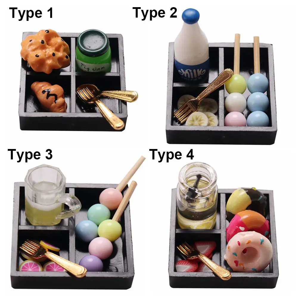 ห้องครัวเล่นบ้านอุปกรณ์ประกอบฉากภาพจำลองอาหารของเล่นตุ๊กตาอุปกรณ์เสริมขนมขนาดเล็กเครื่องดื่มตุ๊กตาเบนโตะ