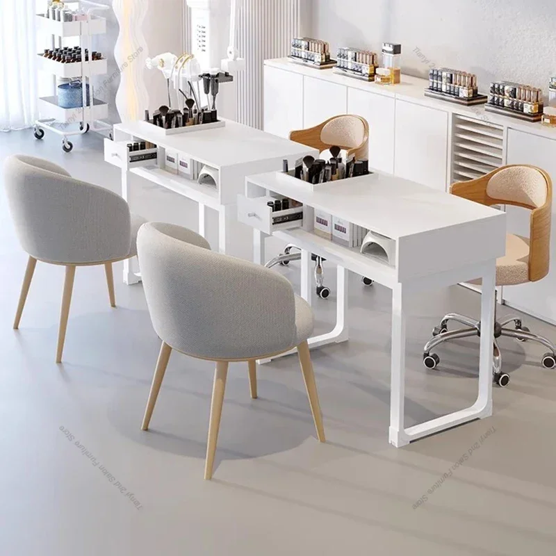 Mesas para manicura de madera nórdica, arte del hierro, estilo crema, almacenamiento de manicura, mesas para manicura, escritorios de recepción japoneses, muebles de salón Nagel FYMT