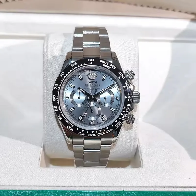 Lobinni Мужские автоматические часы 40 мм Винтажные механические наручные часы 50 м Водонепроницаемые сапфировое зеркало Керамический безель Дата недели JHB16
