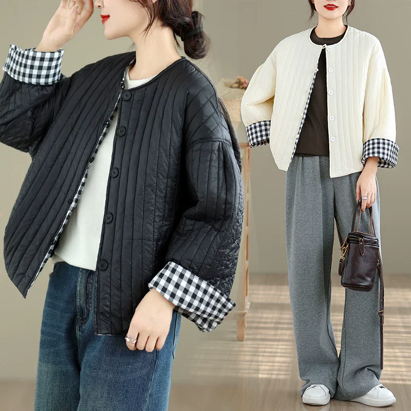 Women's Lightweight Warm Cotton Jacket Autumn Winter Casual Simple Solid Color Short Coat J1820