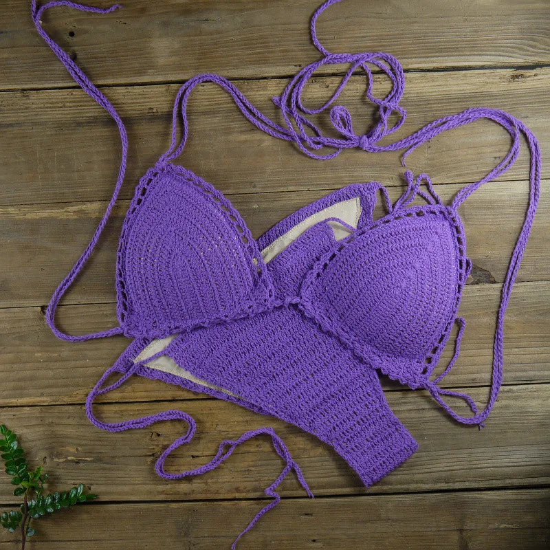 Wiązane po stronie słońca szydełkowe 100% akrylowe bikini Boho, ręcznie robione na szydełku damskie zestawy bikini, nowe w pasujących zestawach, bikini 2024 kobieta