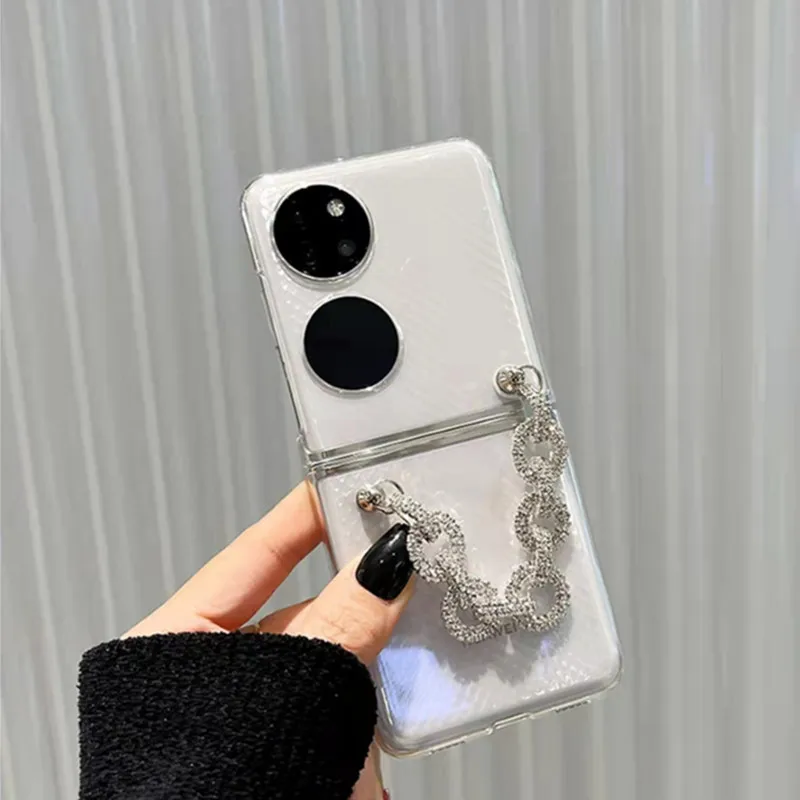 Женский блестящий чехол со стразами и браслетом на цепочке для Huawei Pocket 2 Hand Chain, прозрачный чехол P50, Карманный чехол, чехол Etui