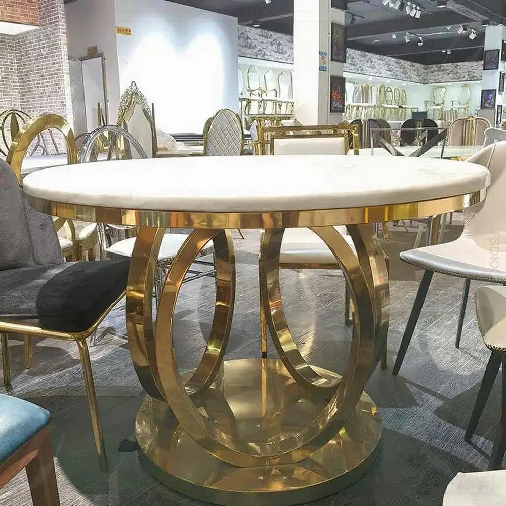 Luxury New Design Gold Events Wedding Table Stainless Steel Round Dinning Table Hotel Table