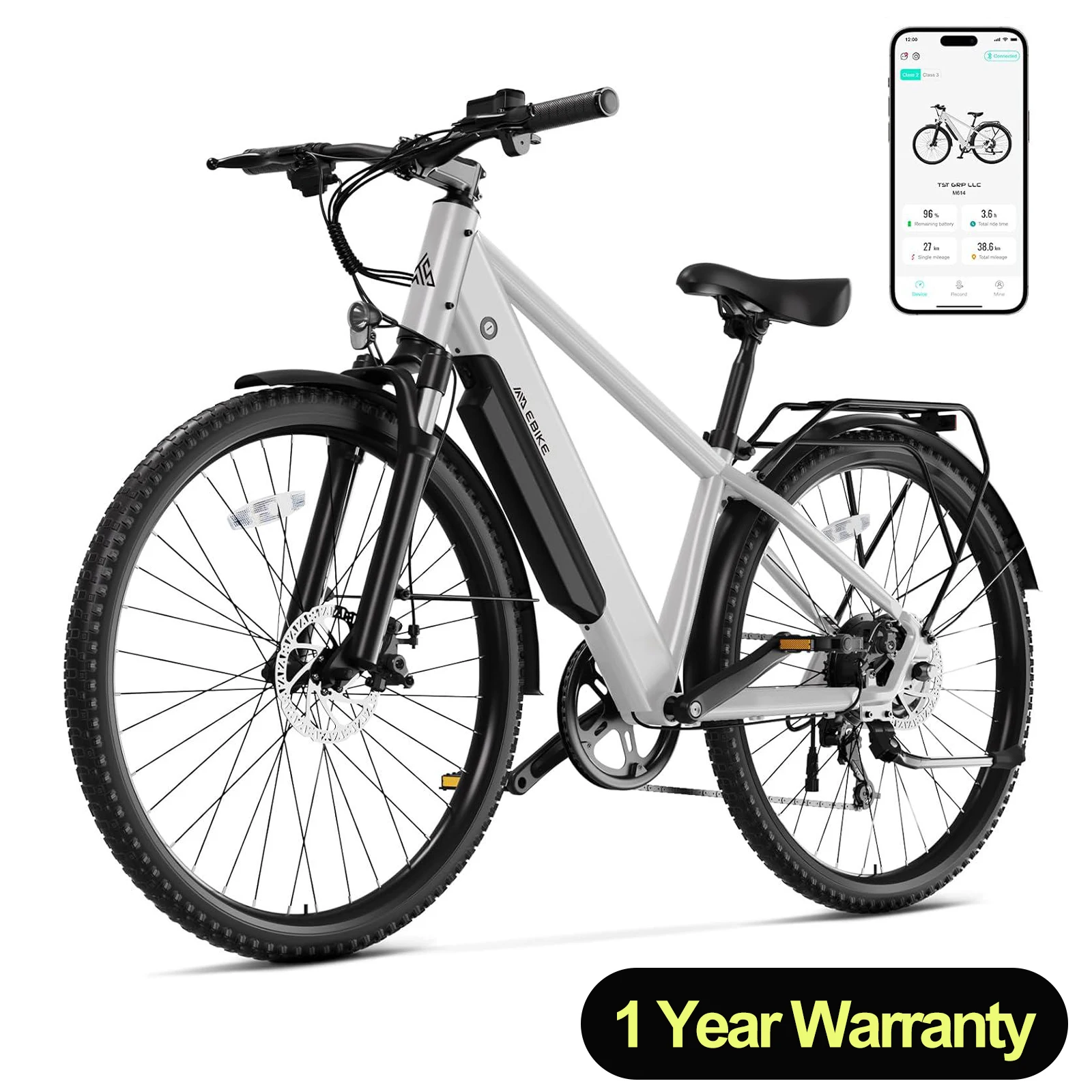 

TST M61403 Electric Bike: 1000W motor, 36V/10.4Ah battery, 25MPHPH speed, 7-speed. 26" commuter e-bike.