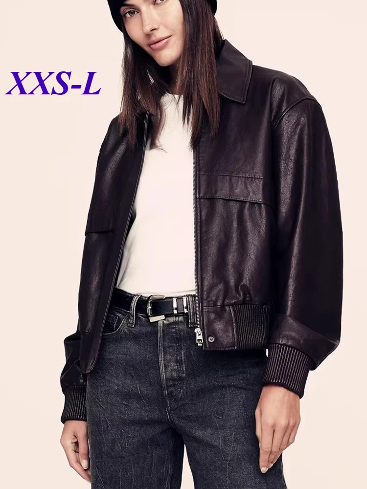 

Женская мотоциклетная короткая свободная летная кожаная куртка из овчины, мотокожаная куртка, женская одежда из натуральной кожи для верховой езды
