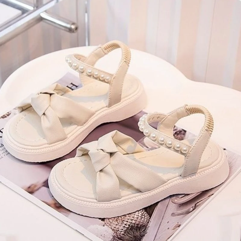 Girls' Pearl Soft Sole Sandals 2026 Summer New Fashion Princess Anti Slip Lightweight Beach Shoes