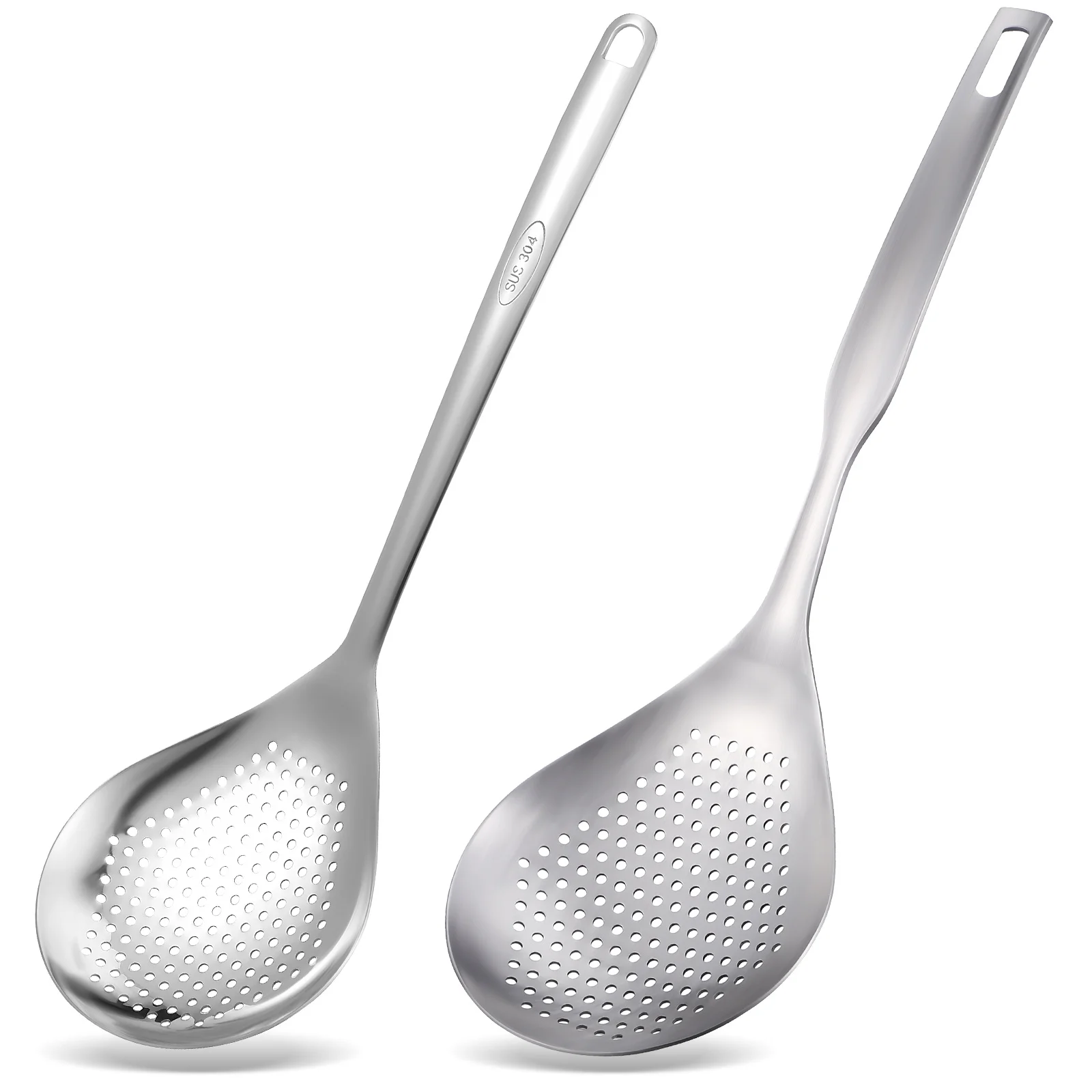 

2Pcs Stainless Steel Skimmer Strainers Large Slotted Spoon Long Handle Cooking Pasta Strainer Oil Fat Draining