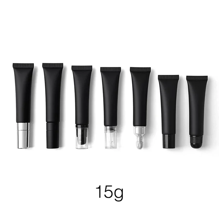 15g Matte Black Cosmetics Squeeze Bottle 15ml Lip Balm Eye Cream Essence Lotion Refillable Container Plastic Soft Tube