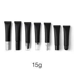 15g Matte Black Cosmetics Squeeze Bottle 15ml Lip Balm Eye Cream Essence Lotion Refillable Container Plastic Soft Tube