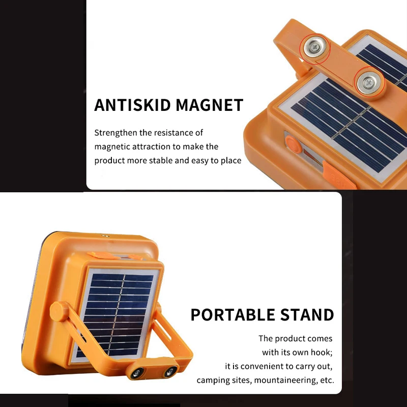 100W Portable Solar Camping Lights 3 Light Modes USB Rechargeable Work Repair Lighting LED Outdoor Work Repair Magnet Flashlight
