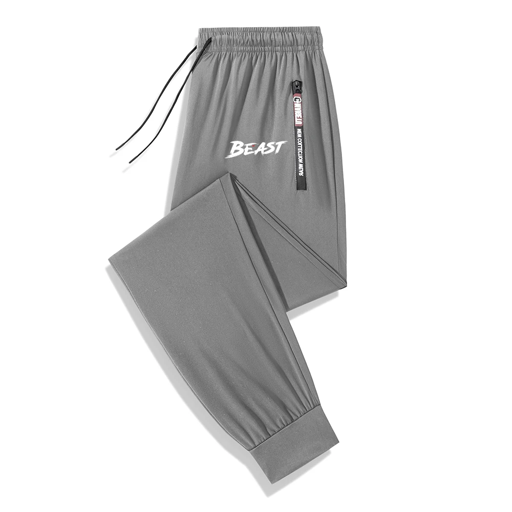 Men's Graffiti Beast Print Fitness Trousers Quick Drying Breathable Outdoor Running Casual Drawstring Pants With Zipper Pockets