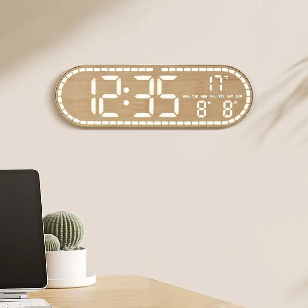 Minimalist Digital Wall Clock LED Silent Operation Nordic Style Alarm Clock Temperature Date Display Hanging