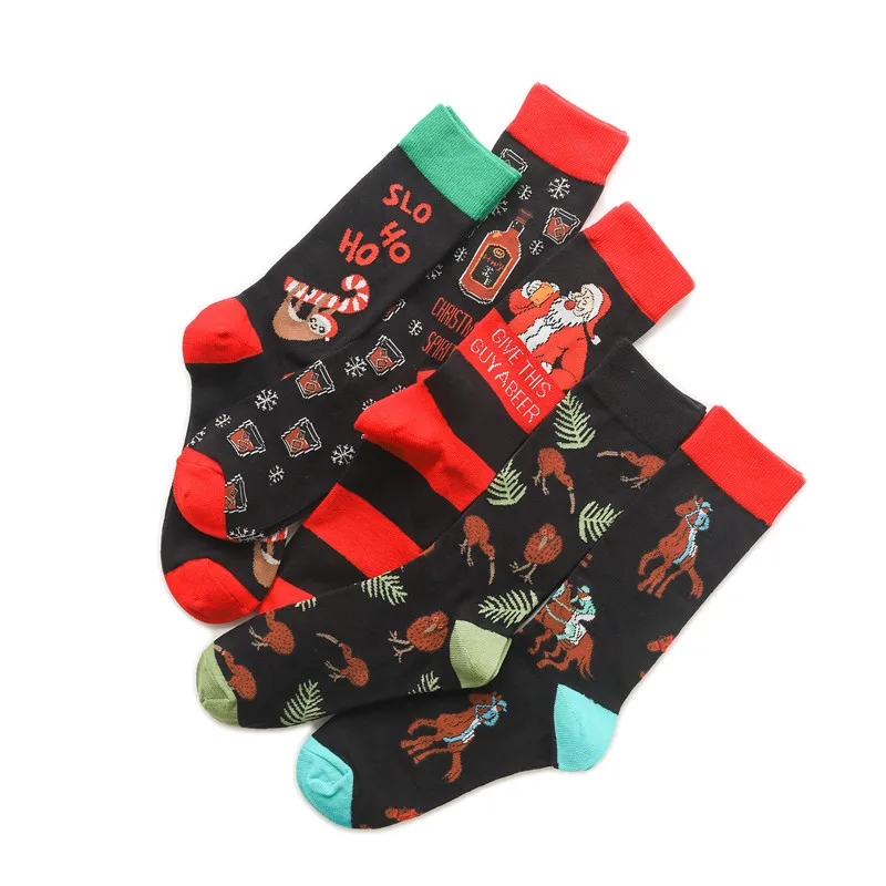 Funny Christmas Cotton Crew Socks Women Santa Wine Horse Holiday Party Winter Streetwear Casual Gift Funny Designer Novelty Red