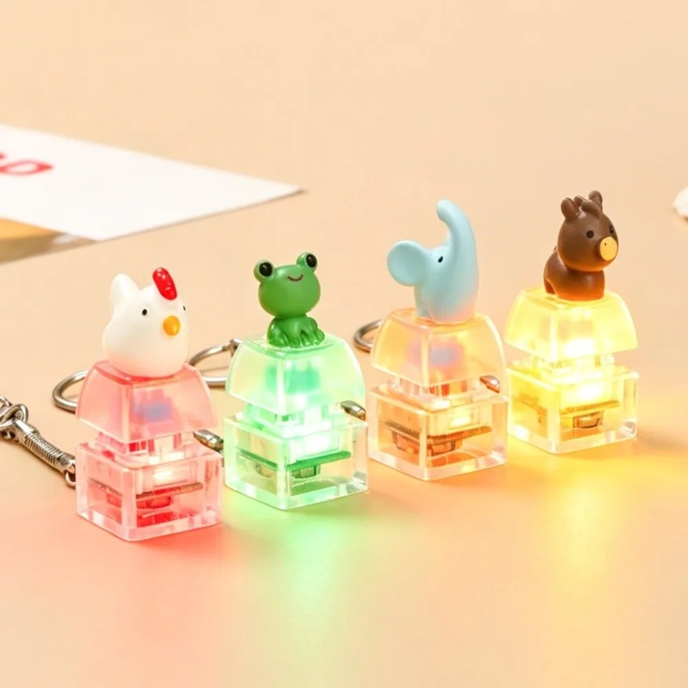 Press Light Clicker Fidget Keychain Translucent Clear Clicking Duck Keychain Cartoon Animals Lightweight Button Clicker Keyring