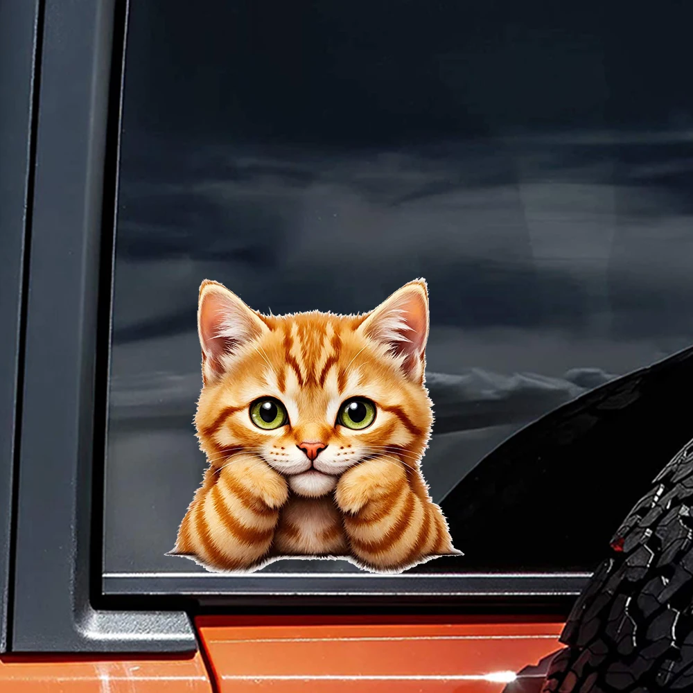 Cute Orange Tabby Kitten Self-Adhesive Vinyl Decal, Used for Car Windows, Bumper, Laptops, Waterproof Exterior Car Accessories