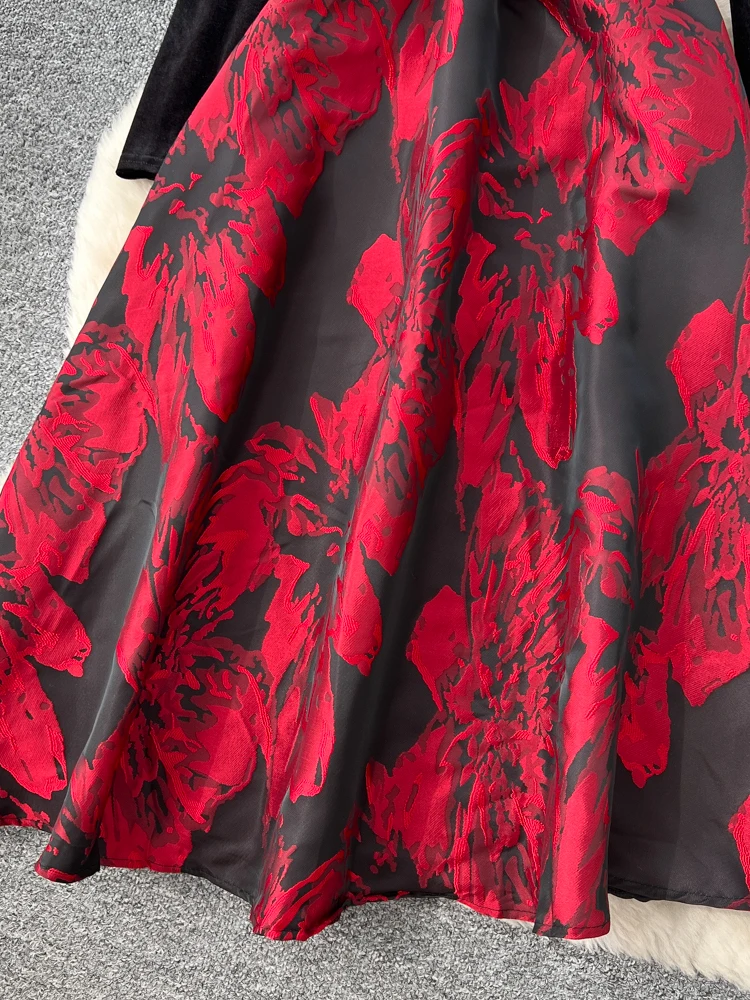   تنورة مخملية طويلة ذات خصر متوهج مع تنورة دكتور للخريف والشتاء بخصر عالٍ على شكل حرف a صورة ظلية Ci Commute Dr