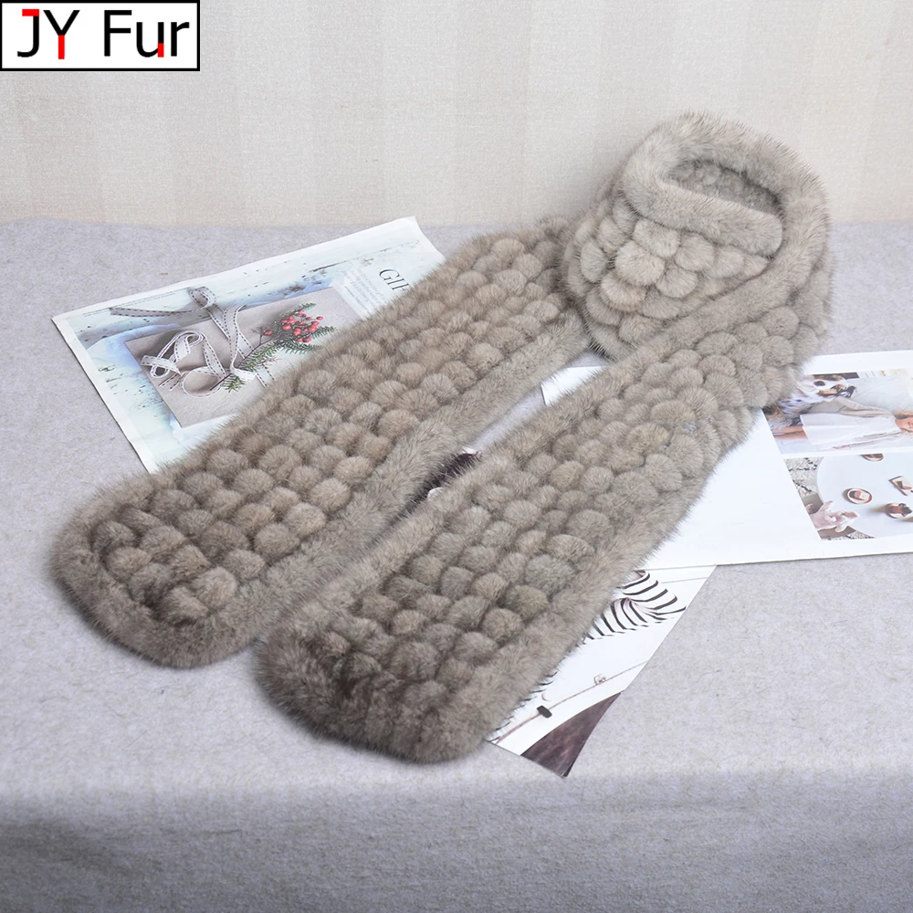 Winter women Hand Knitted Mink Scarf fashion Mink Fur Shawl Good Gift 100%natural Real Mink Fur Scarf Winter warm Mink Scarf