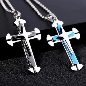 4-piece Classic Men's and Women's Cross Pendant Necklace Set - Dark Knight Cross Design Holiday Gift